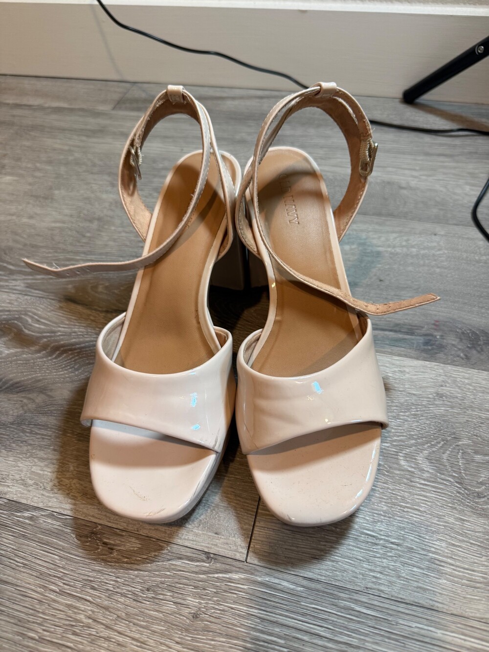 Old Navy Nude Block Heel Sandals with Ankle Strap